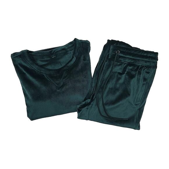 Lou & Grey Ribbed Velour 2-Piece Sweatshirt & Jogger Sz S PLUSH Loungewear Green - Picture 4 of 13